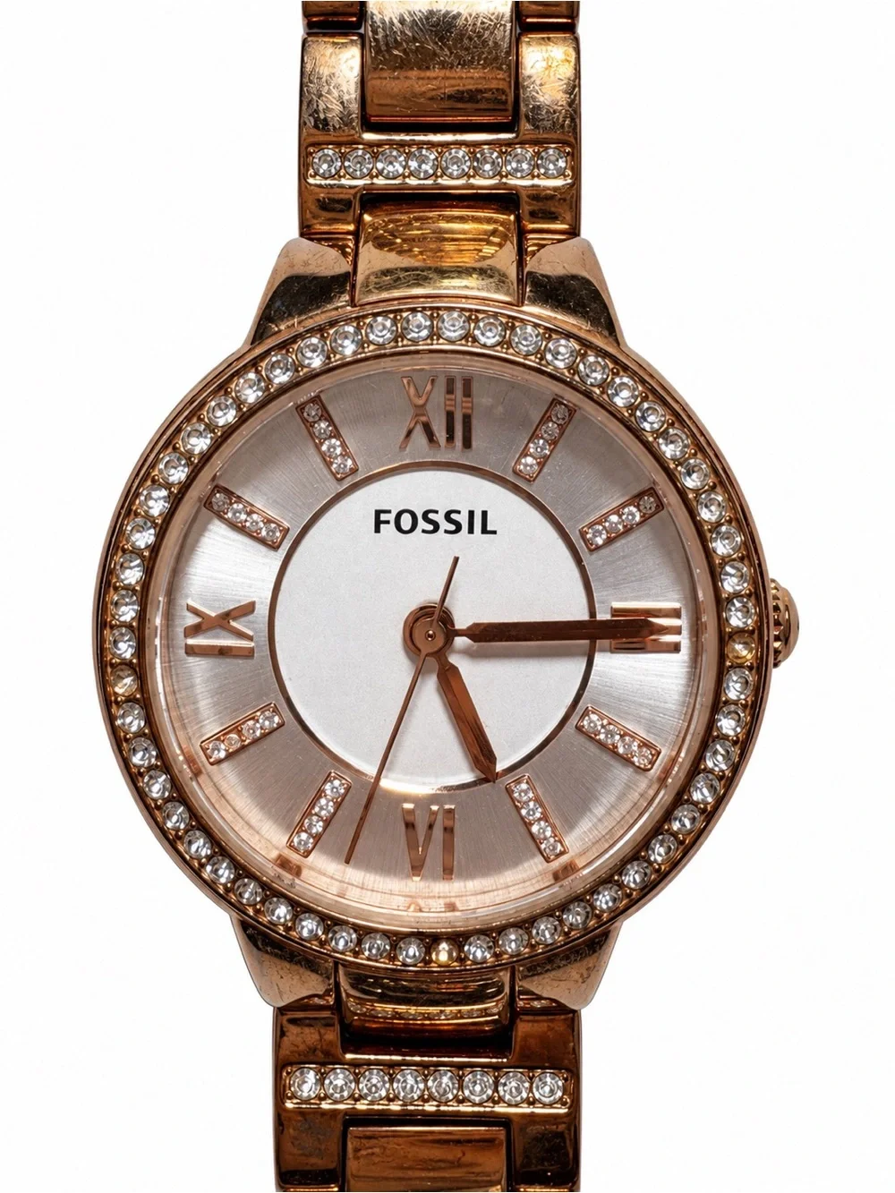 Fossil Virginia ES3284 Rose Gold Tone Crystal Watch Needs Battery